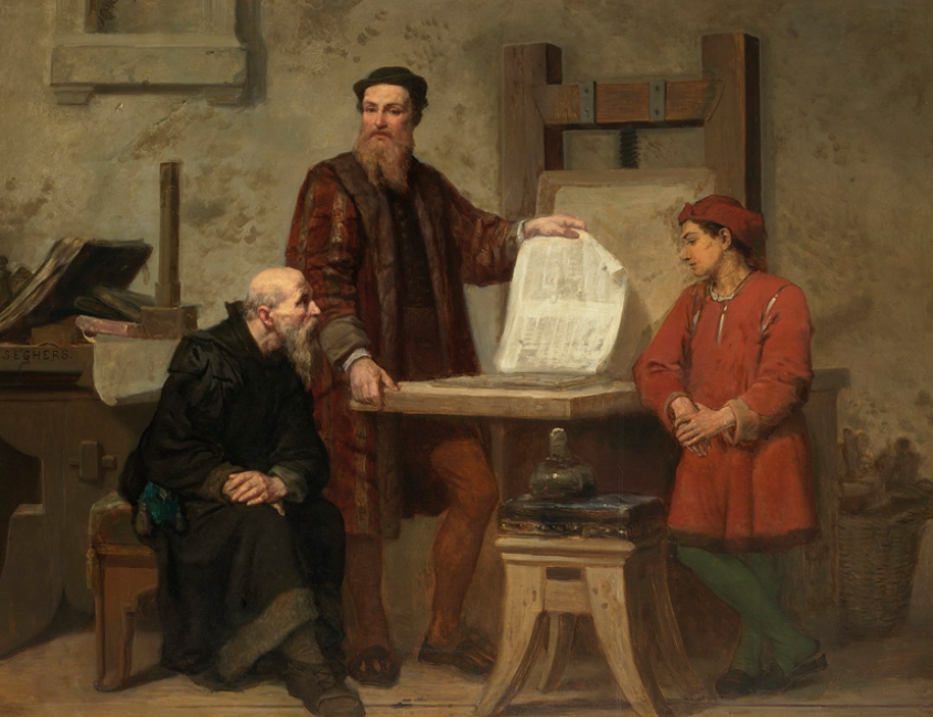 The invention of the printing press (Johannes Gutenberg) Corneille Seghers (1814-1869) Museum Plantin-Moretus, Antwerp